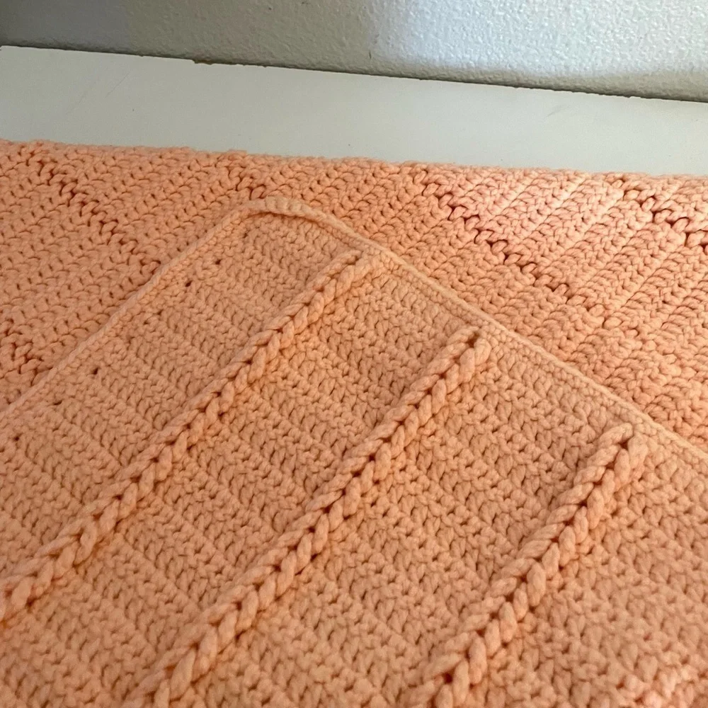 HANDMADE knitted peach Afghan granny square blanket